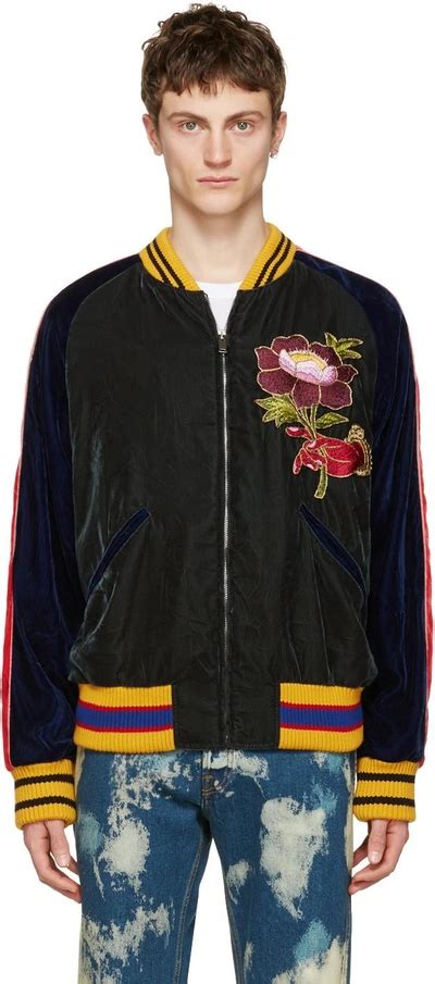 gucci velvet bomber jacket with embroideries multicolor|Gucci blazers for women.